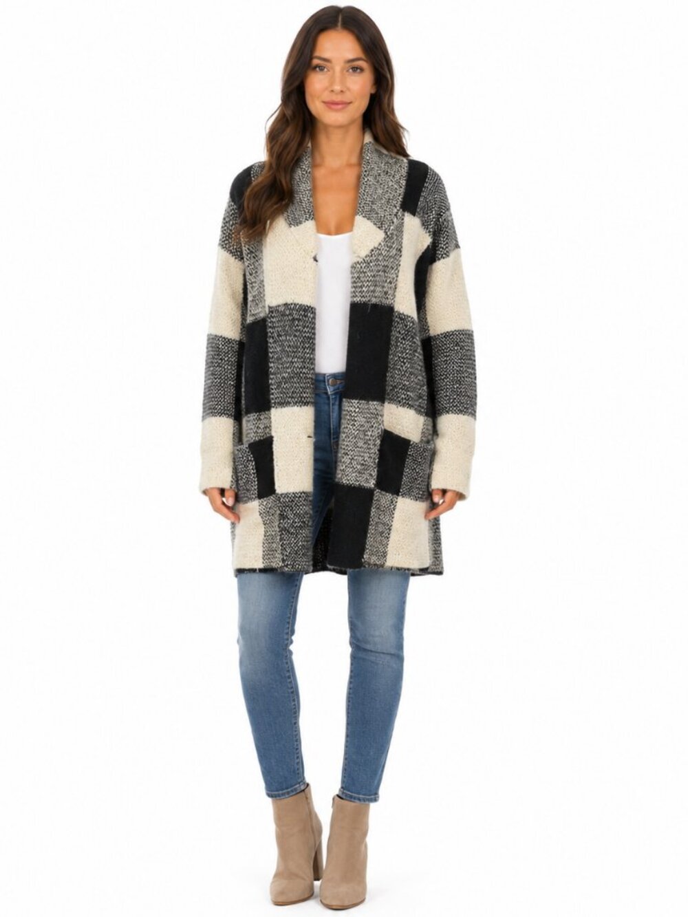 I.B. Diffusion Wool Mohair Plaid Cardigan Coat